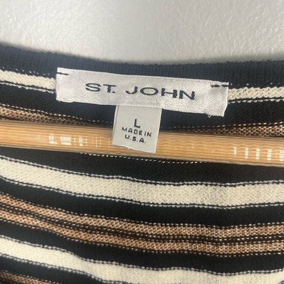 St. John Striped Black White and tan knit tank top size large - Picture 2 of 5
